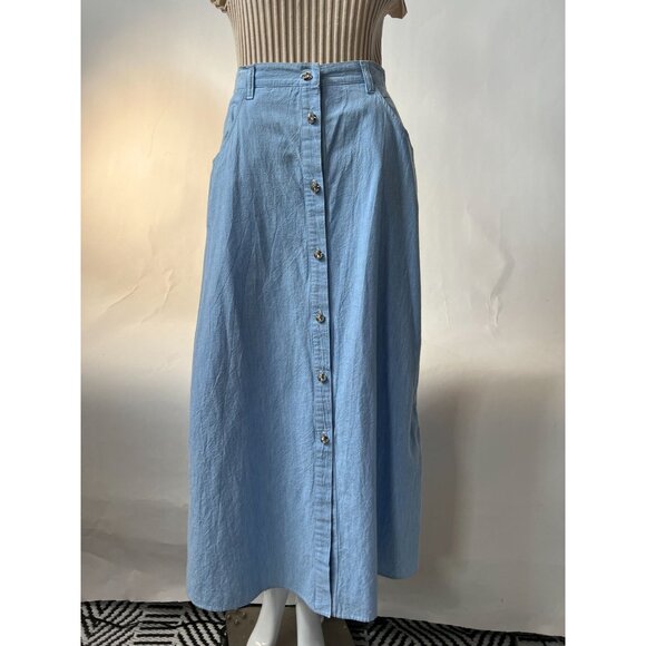 Vintage Alexa E. Light Blue Button-Front Cotton Skirt Size Small Made In USA - Picture 13 of 16